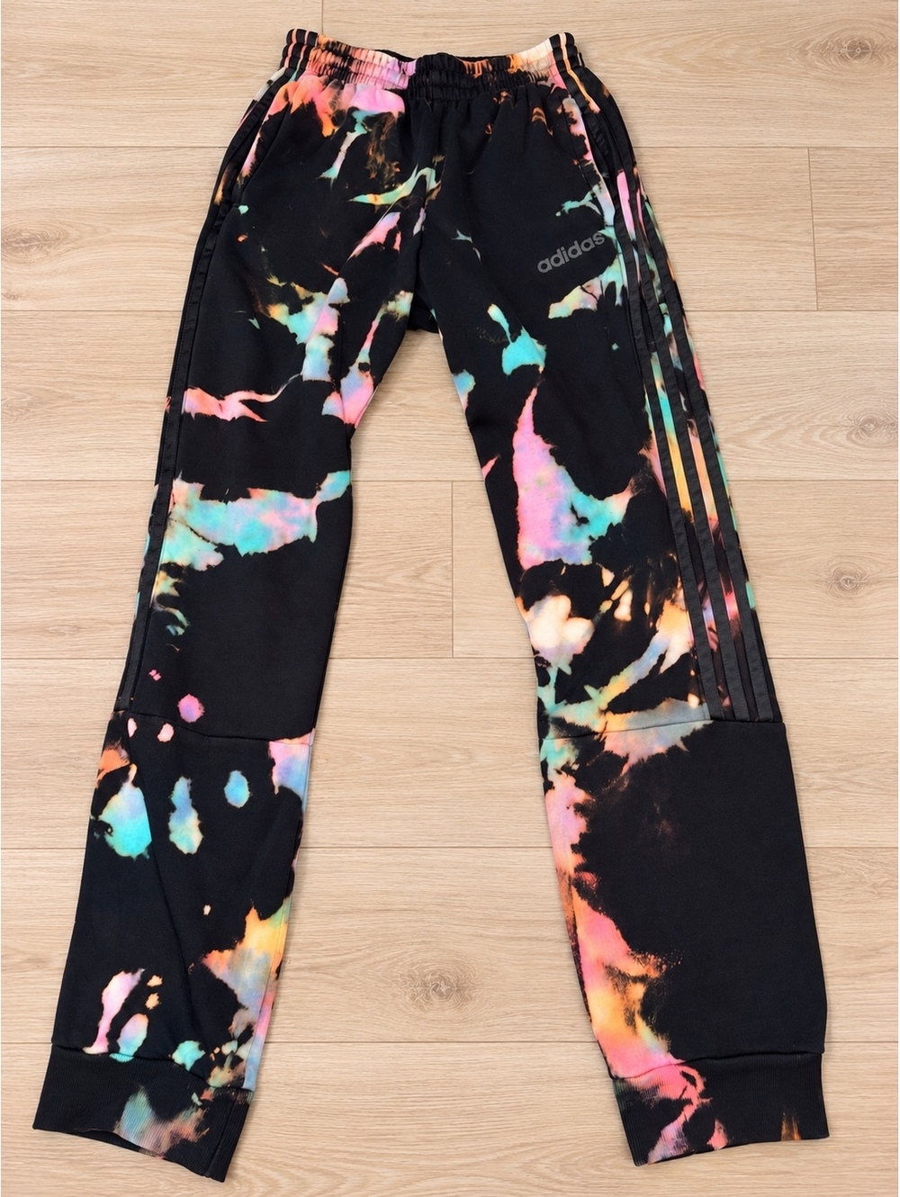 Adidas Women's Small Black Multicolor Tie-Dye 3-Stripe Jogger Pants